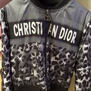 Christian Dior Black & Gray Leopard Bomber Jacket